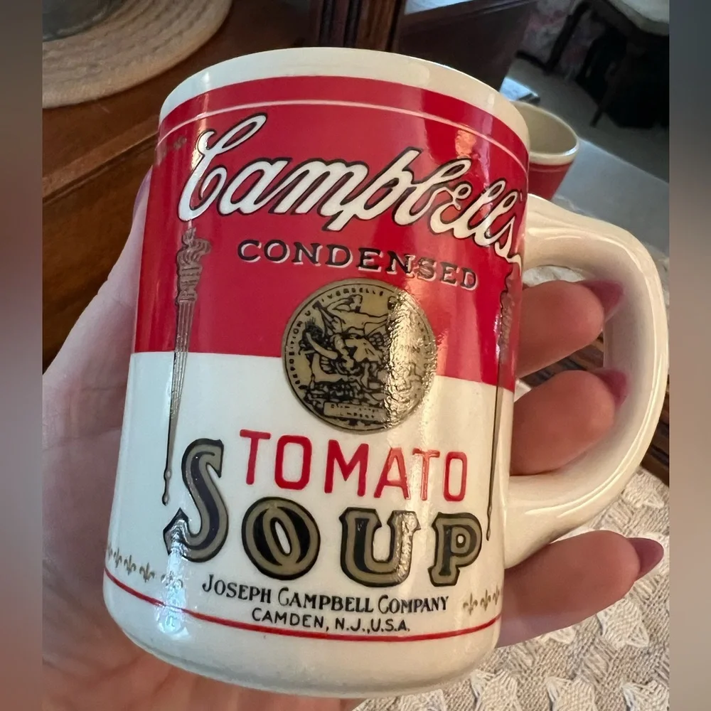 CAMPBELL'S *Vintage* Tomato Soup Ceramic Coffee Mugs White Red Gold‎ Made in USA